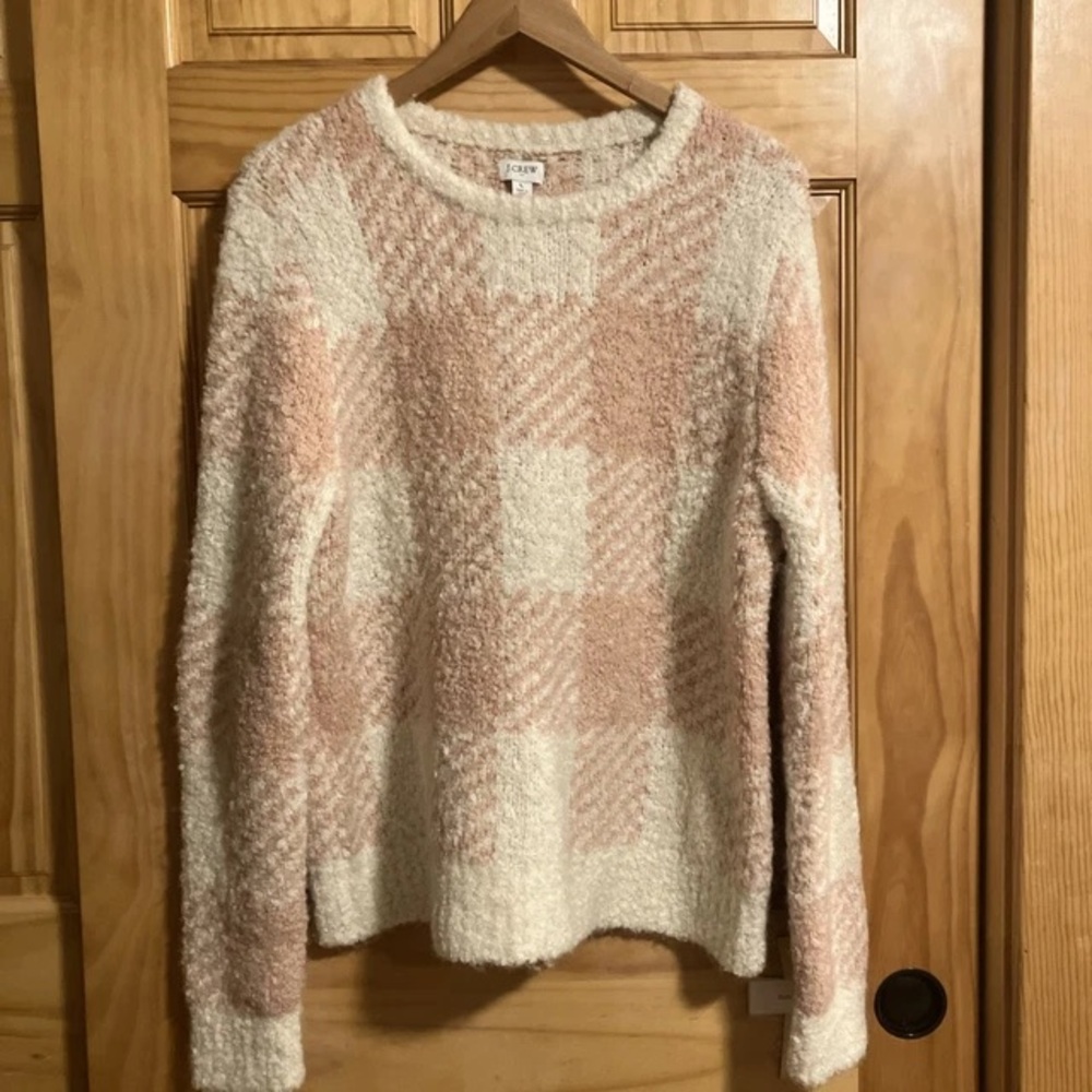 J. Crew Buffalo Check Plaid Sweater L pink/cream